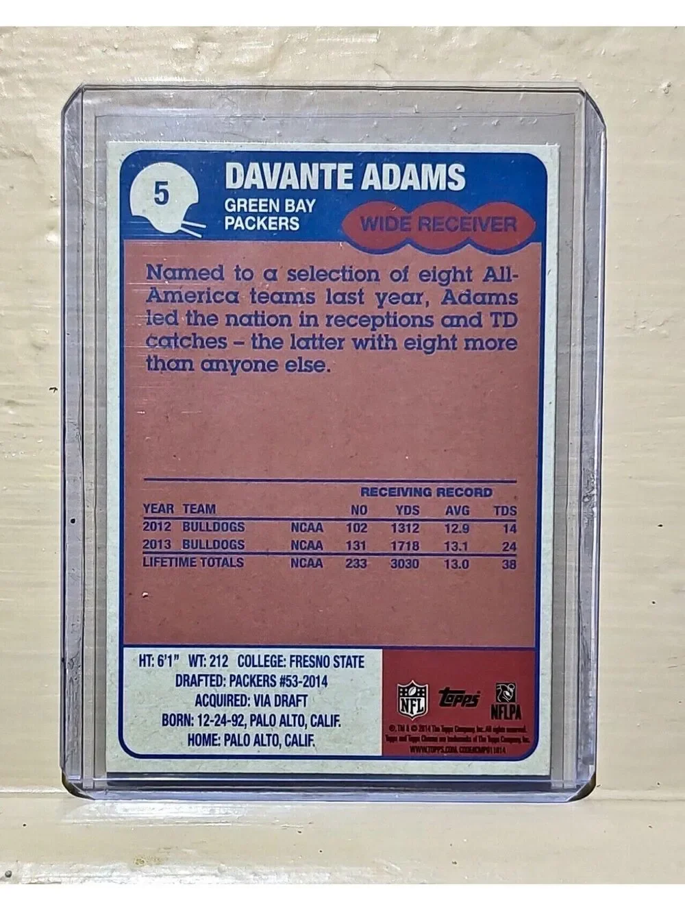 2014 DaVante Adams Topps #5 Rookie NFL Trading Card Packers